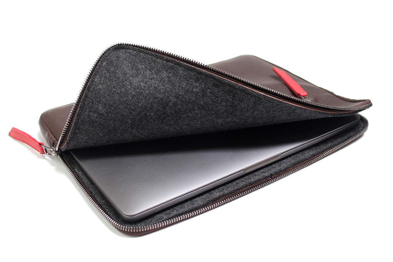 Pack & Smooch MacBook 13 Funda Cuero Antracita/Marrón | Cuero curtido vegetal | Compatible con MacBook Air 13 & Pro 13 | Angus