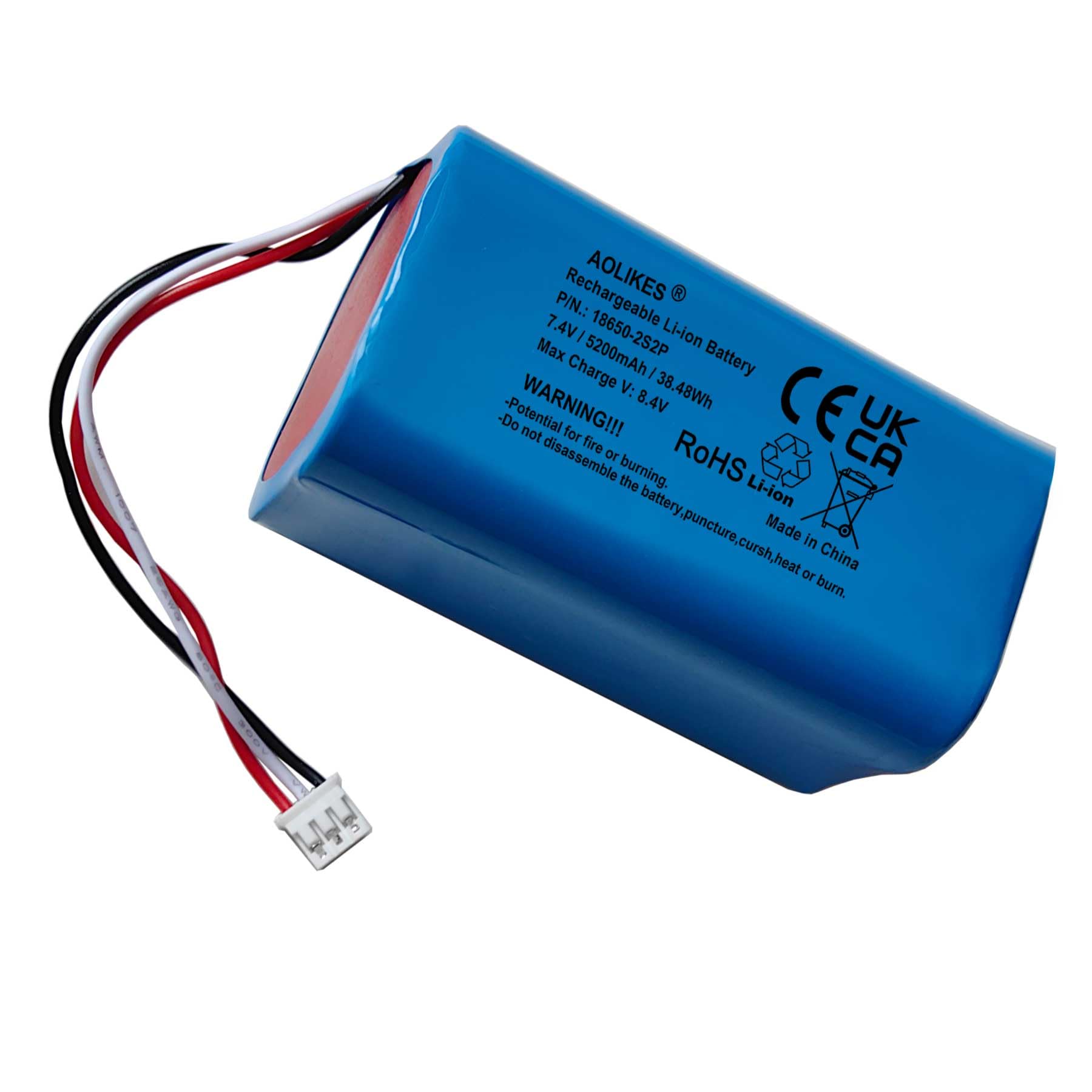 AOLIKES Batterie lithium-ion rechargeable 18650 2s2p 5200 mAh 7,4 V avec connecteur PH2.0/3P / cellules 5C / prend en charge la charge rapide
