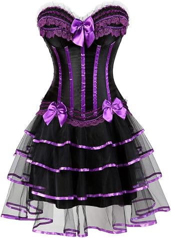 HNGHOU Womens Corset Dress Plus Size Lace up Bustier Moulin Rouge Showgirl Clubwear