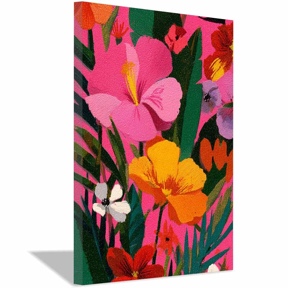Xeniou Multicolor Flower Canvas Wall Art Tropical Hibiscus Art Canvas Wall Art, For Bedroom Office Home Decorations(Multicolor)-40X60cm Framed