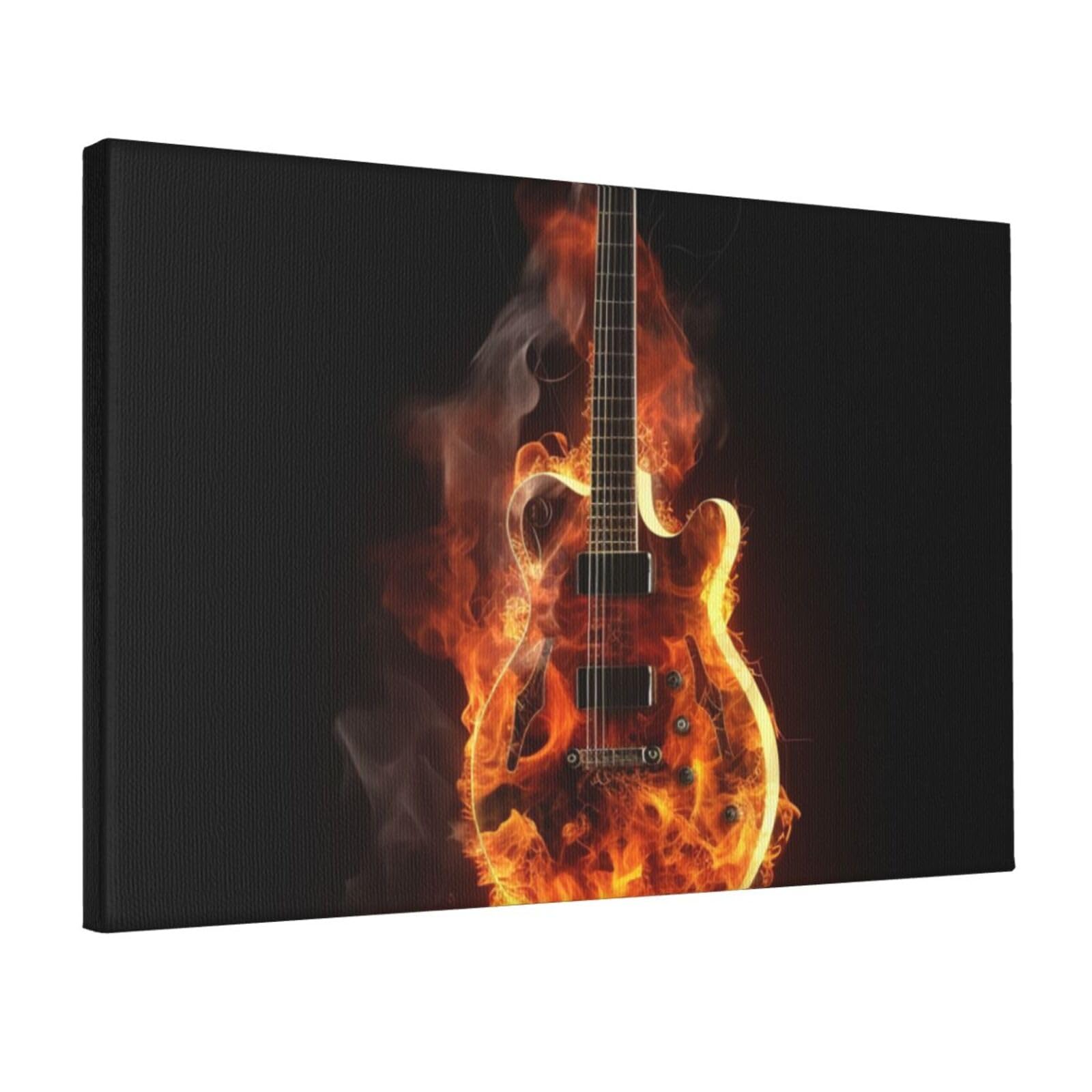 DWVTSLH Fire Guitar Poster Paintings Canvas Wall Art Bedroom Prints Home Decor Hanging Picture Modern Home Artworks Aesthetic for Living Room Office Wall Decor 12x18in Unframed