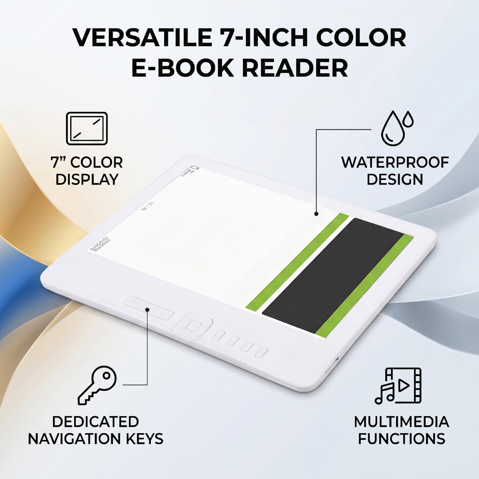 Lecteur Ebook Écran Couleur 7 Pouces, Résolution 800x480