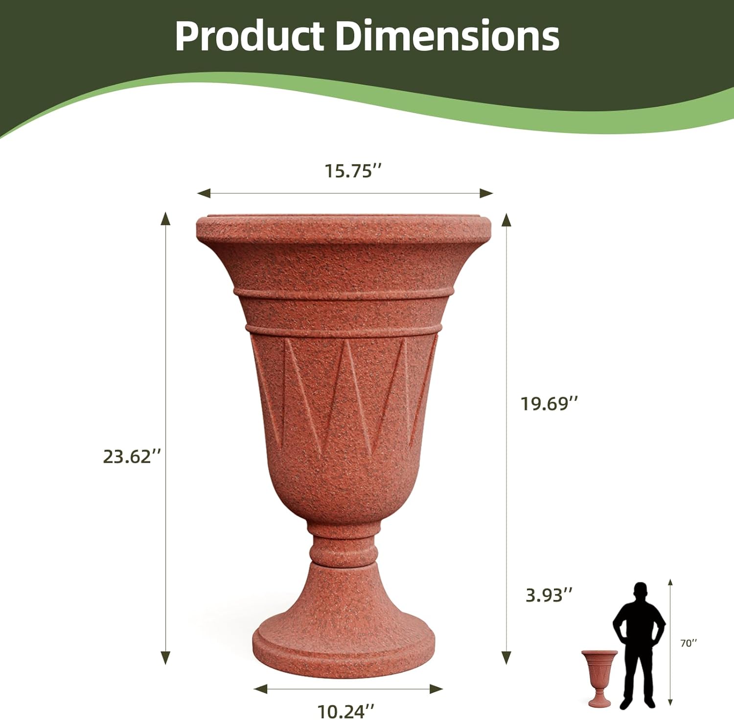 Heavy-Duty 23.6" Tall Urns Planters for Outdoor Plants - Set of 2 Water Storage Base Large Outdoor Planter for Porch, Sandblasting Process Indoor Flower Pots for Home/Garden Vase, Brick Red