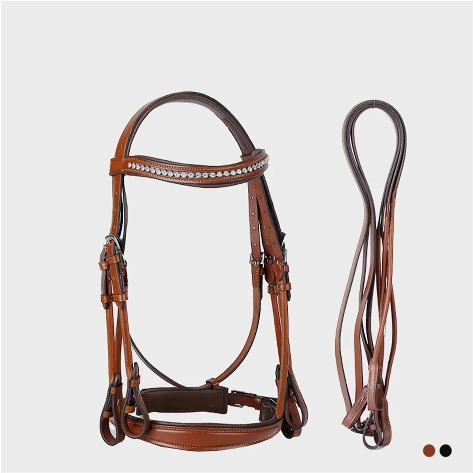 Brida y riendas for Caballos, competición de Doma, Brida for Caballos con riendas de Cuero para Caballos(Brown M)
