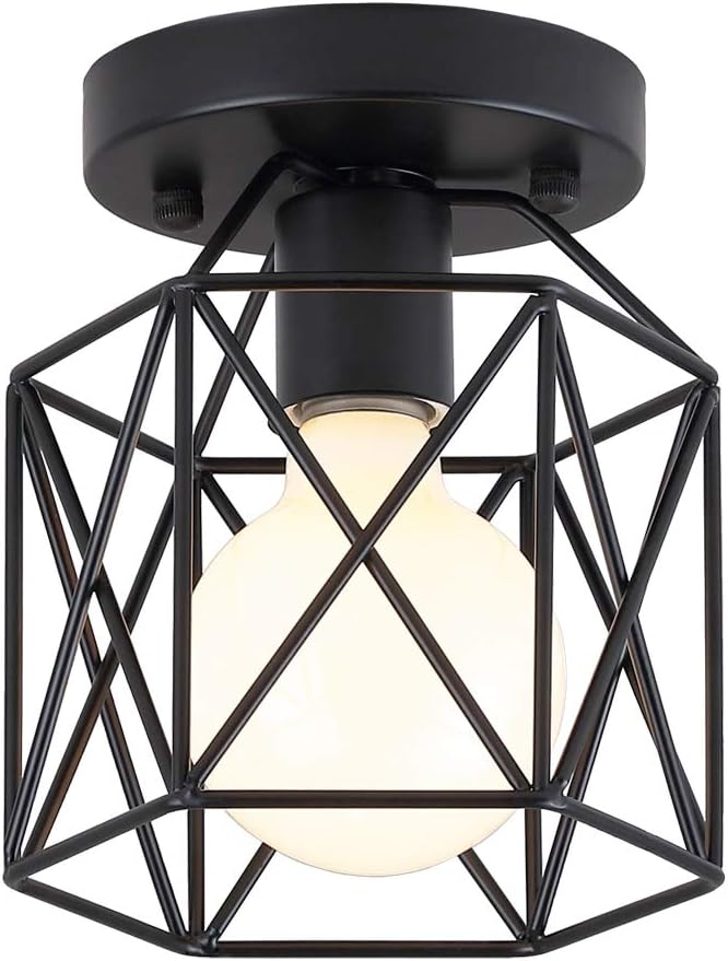 Retro Vintage Industrial Flush Mount Ceiling Light, Mini Painting Metal Pendant Light Ceiling Light Fixture for Hallway Stairway Bedroom Kitchen, Black.