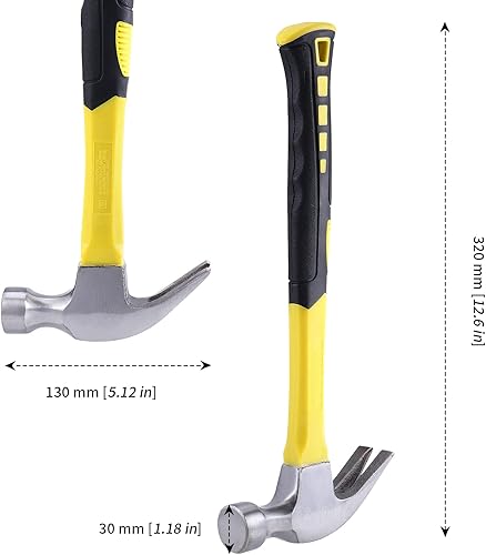 Miniatura 2 de MANCHAP Paquete de 3 martillos de garra de 16 onzas, martillo de fibra de vidrio, cabeza de acero forjado de una sola pieza y mango antideslizante