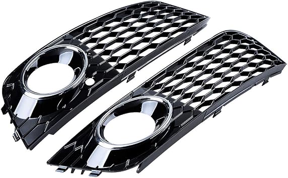 AMOPA 2x Front Bumper Honeycomb Fog Light Grille for Audi A4 B8 2008-2012
