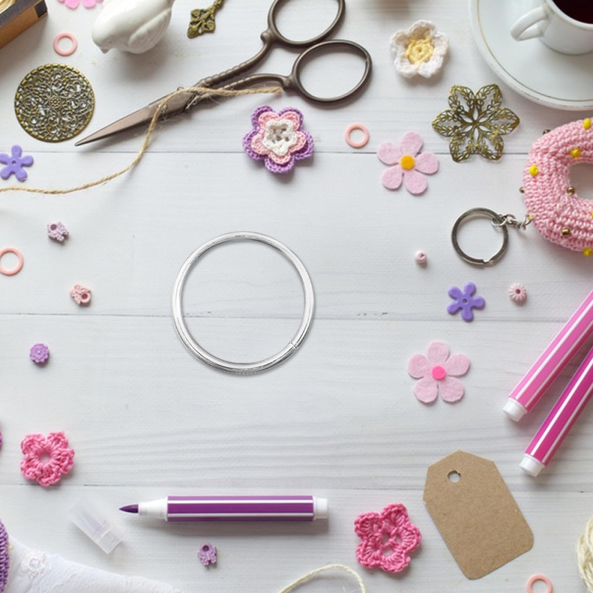 DOITOOL Aros Metalicos Manualidades de Hierro, 20 Piezas, Anillos de Metal Plata para Macramé y Plantas Colgantes, Uso DIY y Exterior