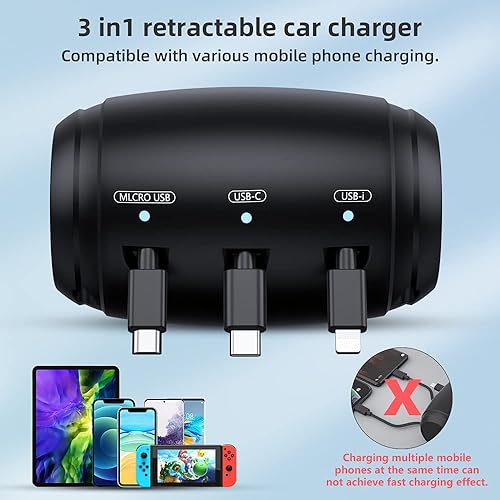 Miniatura 3 de Estación de carga de coche retráctil múltiple, reposacabezas 3 en 1, caja de carga compartida, base de cliente para asiento trasero con adaptador de