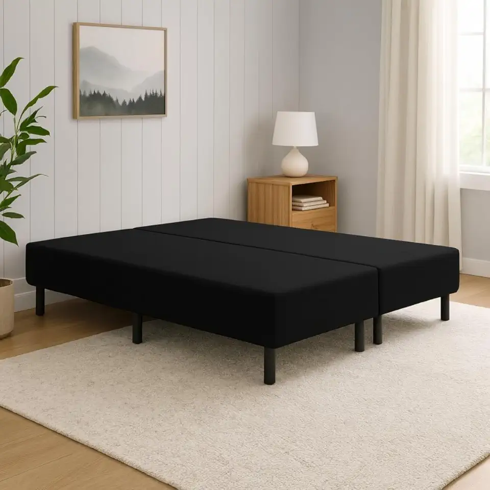 Cama Box King 2,03m Quarto Veludo Liso Luxo Bipartida- Preto