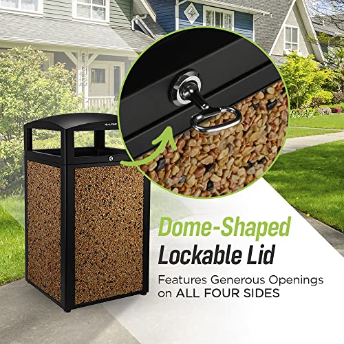 Image of Alpine Indoor & Outdoor Commercial Trash Can with Lid - 40 Gallon Heavy Duty Metal Garbage Can with Removable Bin, Locking Lid for a Modern Look in Patio, Pool, Deck, Office (Stone Panels)