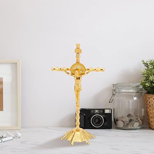 Miniatura 5 de WEBEEDY Crucifijo de metal para pared, cruz, con soporte, estatua de Jesucristo para habitación, oficina, iglesia, decoración