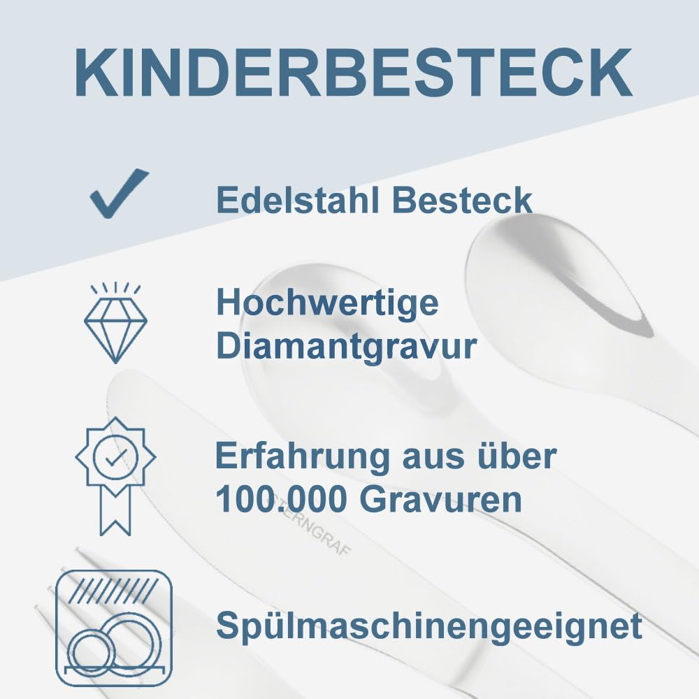 Kinderset Tiere Manao 7tlg. mit Gravur auf der Besteck-Rückseite (z.B. Namen) Kinderbesteck + Kindergeschirr (Teller, Schale, Tasse)