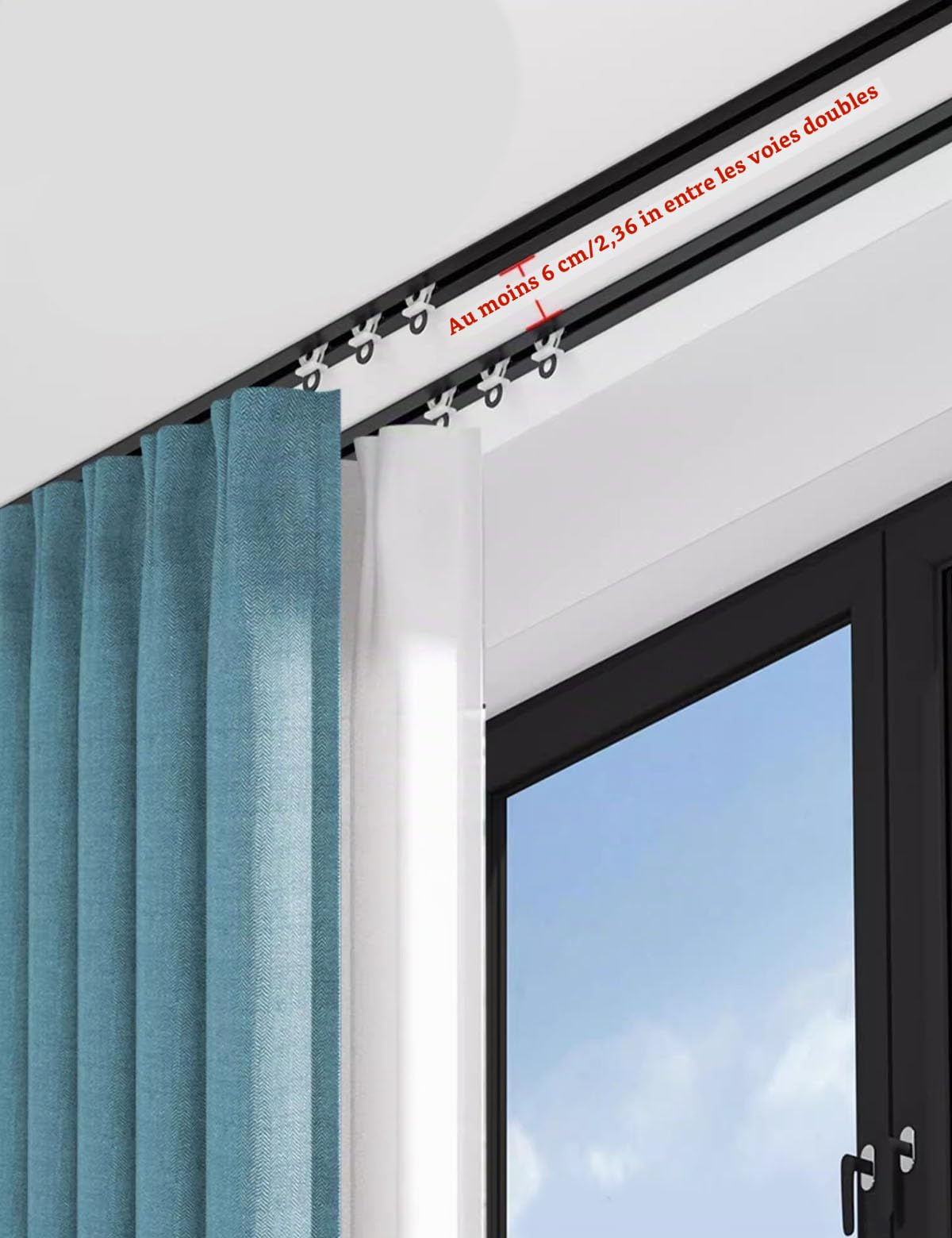 Rail de Rideau de Plafond en Aluminium Invisible, Montage au Plafond Rail de Rideau Aluminium, Rail à Rideau Encastrée pour Separation de Piece/Rideaux/Chambre/Balcon/Bureau/Hôtel(White four wheels,3