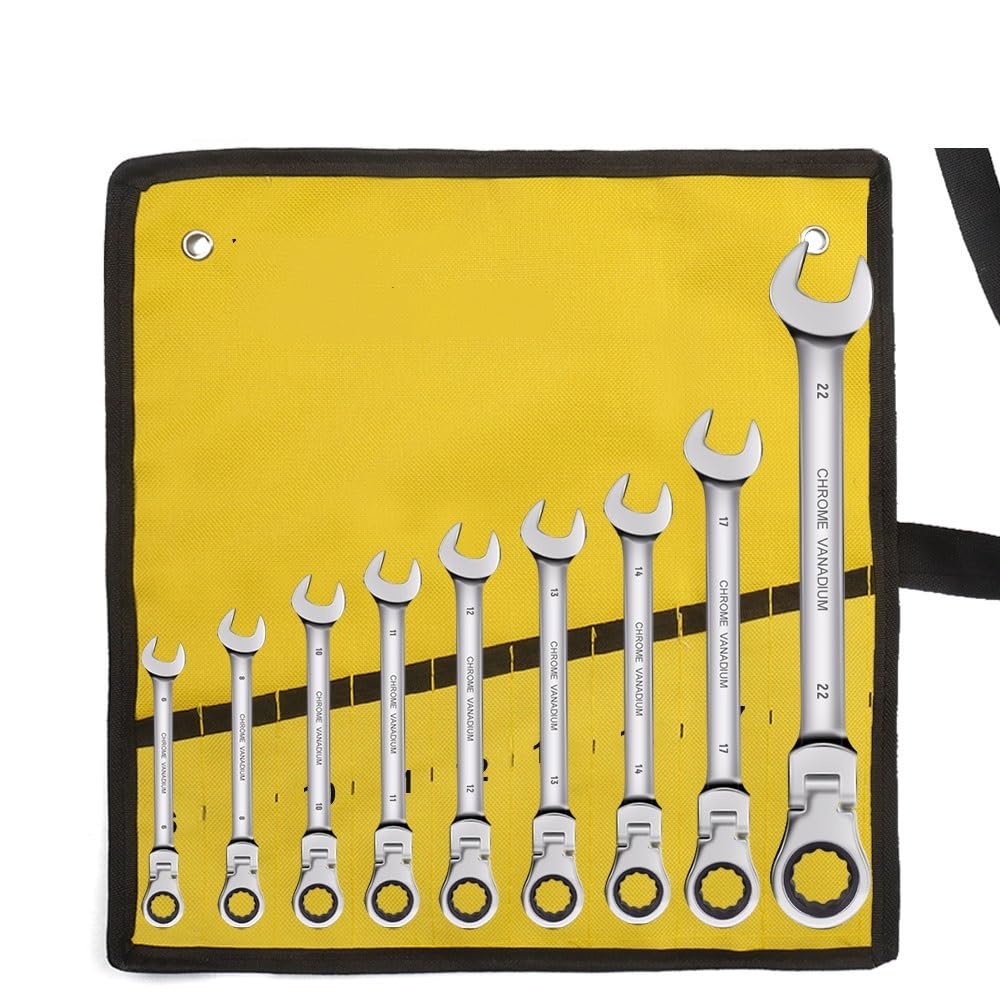 MaulschlüSsel Set Ratschenschlüssel-Set mit flexiblem Kopf – metrische Ratschen-Maulschlüssel, Zahnradschlüssel-Set, Autoschlüssel-Reparatur-Werkzeug-Set SchraubenschlüSsel Set(9 pcs)
