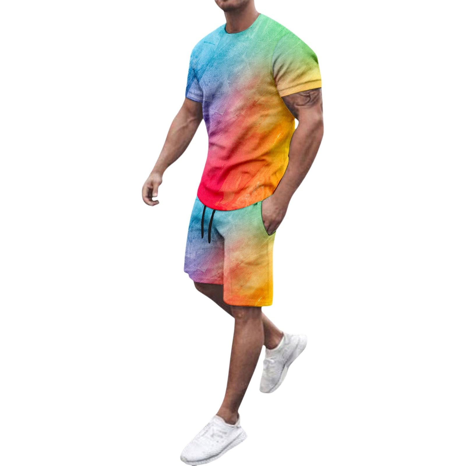 Pride Outfit LGBTQ Costume pour homme avec t-shirt arc-en-ciel et short CSD Party Jogging Drapeau arc-en-ciel Survêtement fluo multicolore été Festival Tenues Fitness