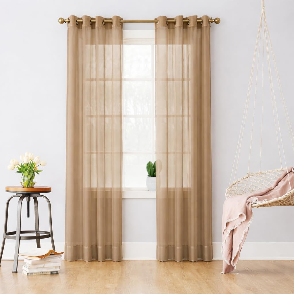 Megachest pair of sheer voile RING top (taupe, 56" wideX72 drop(W142cmXH183cm))
