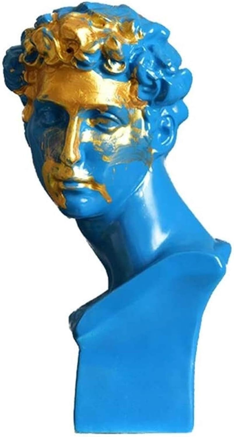 YUDEWSE Statue Bust Sculpture, Greek Bust Statue, Creative Resin Decoration Accessories, Hand-Painted Art Desktop Decoration Figurines (Color : Blue)