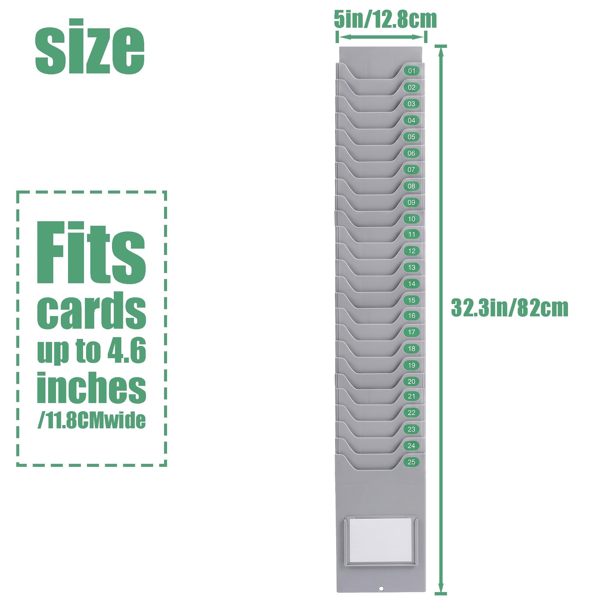 Anpassbarer Stempelkartenhalter Wandmontage: 5-30 Fächer Zeiterfassung | Flexibler Kartenhalter für 11,8 cm Standardkarten, Inklusive Nummern, Büro & Handel(25 Pockets)