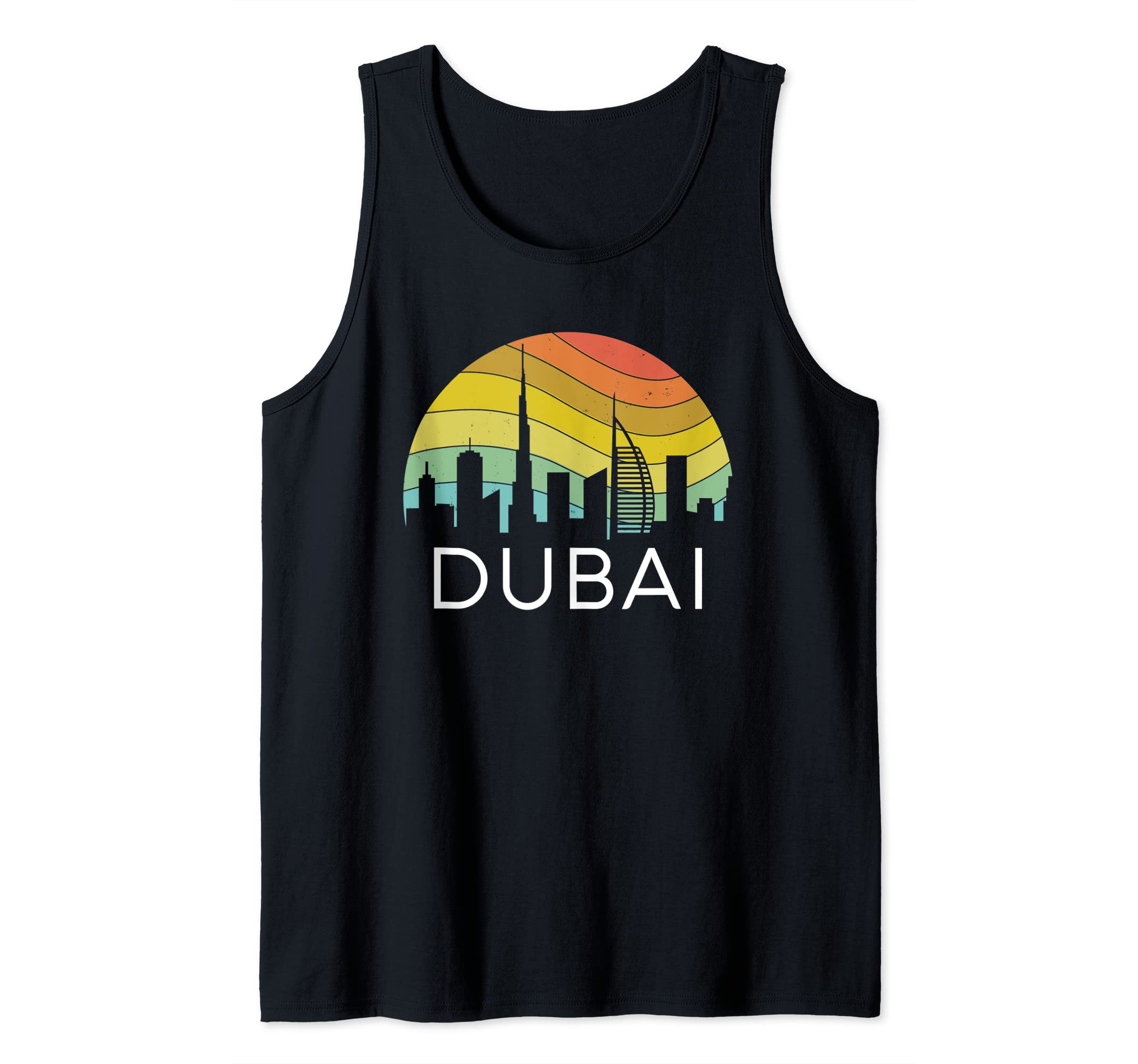 Dubai Retro Skyline City Arab Emirates UAE Architecture Art Tank Top