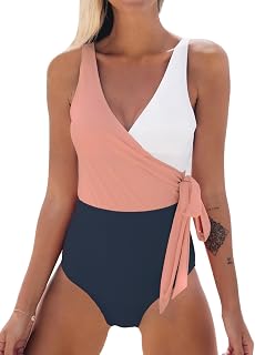 Bañador para Mujer Color Block con Lazo Traje de Baño de Una Pieza
