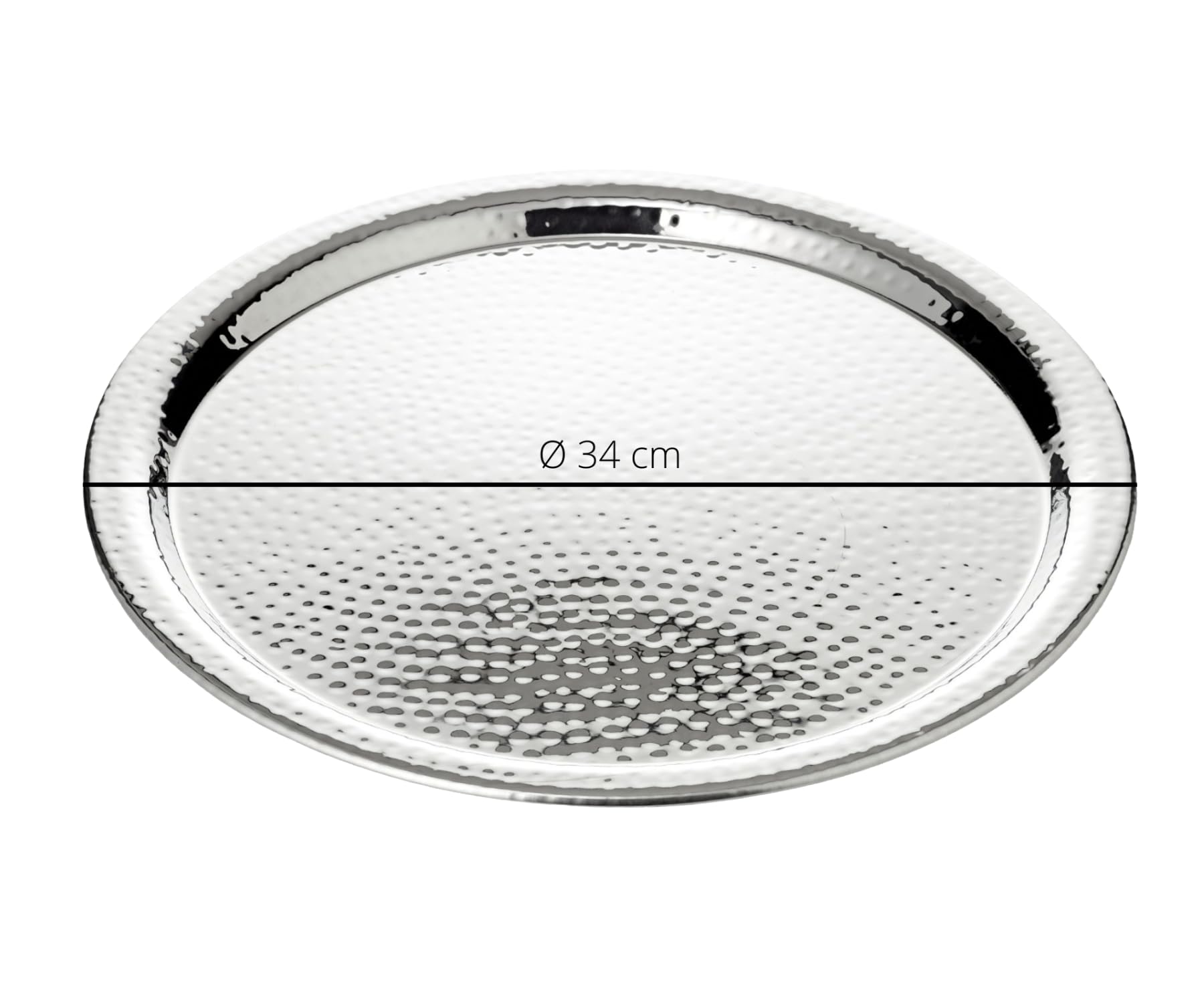 EDZARD Tablett Martella (ø 34 cm) rund, Edelstahl hochglanzpoliert, gehämmert - Serviertablett, Dekotablett, Rundes Tablett