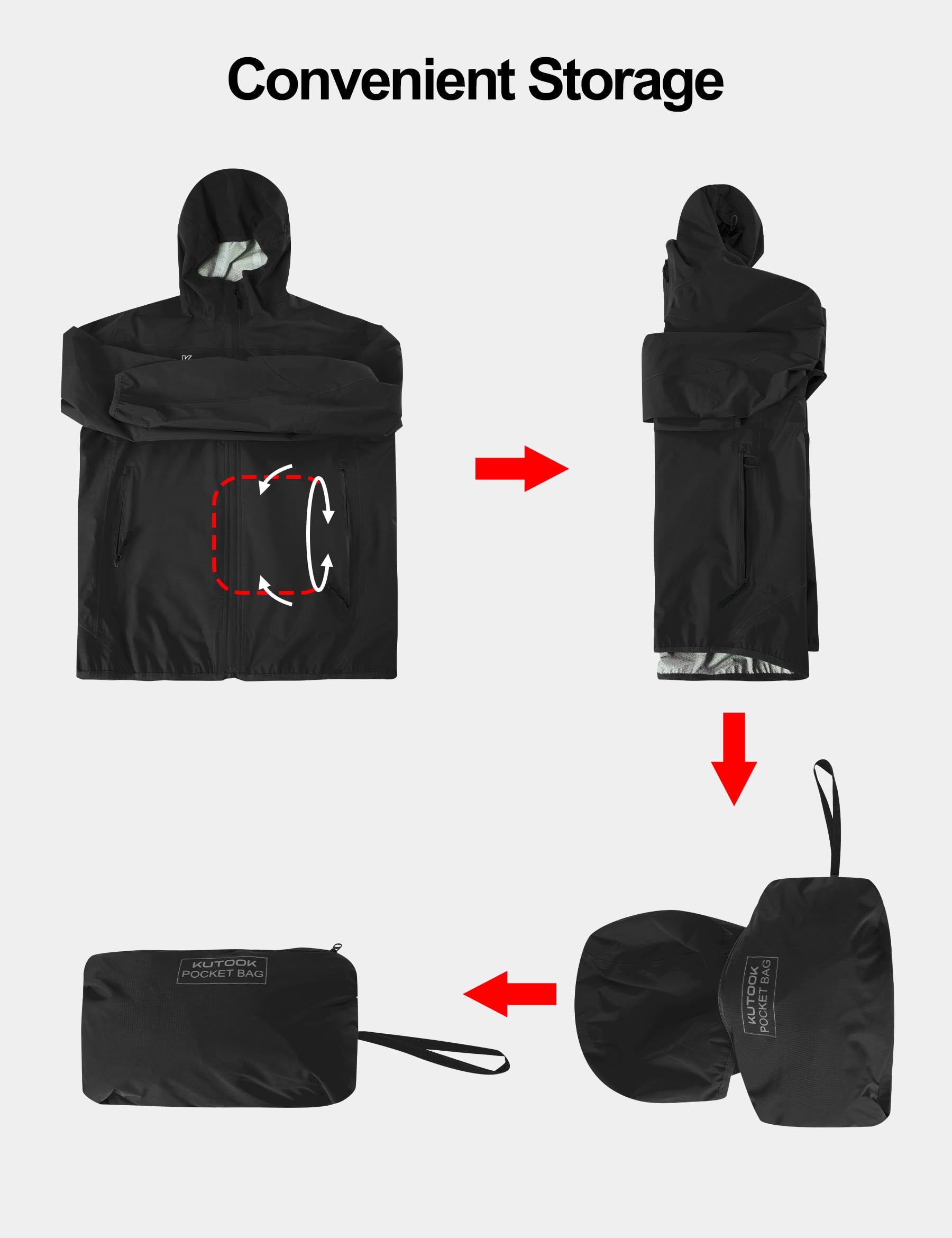 KUTOOK Veste de pluie imperméable à capuche légère et respirante pour homme, pour cyclisme, randonnée, course à pied, taille S à 3XL