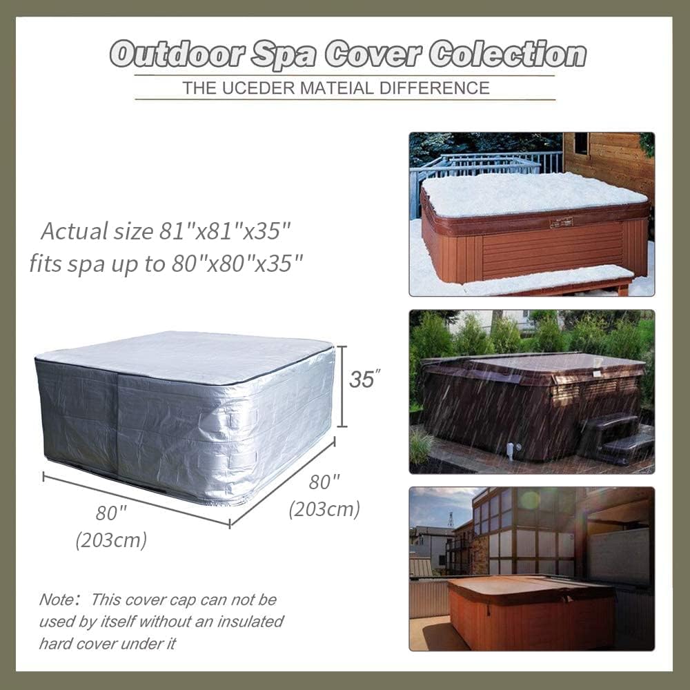 UCEDER Hot Tub Cover Cap Spa Cover Guard Waterproof 170G Top Polyethylene Hot Tub Sun Shield(80″x80″x35″)