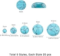 Vista 2 de SUNNYCLUE 1 caja de 100 cabujones de piedra redonda de 5 tamaños, cuentas de cabujones de piedra sintética turquesa de 0.157 in/0.236 in/0.315