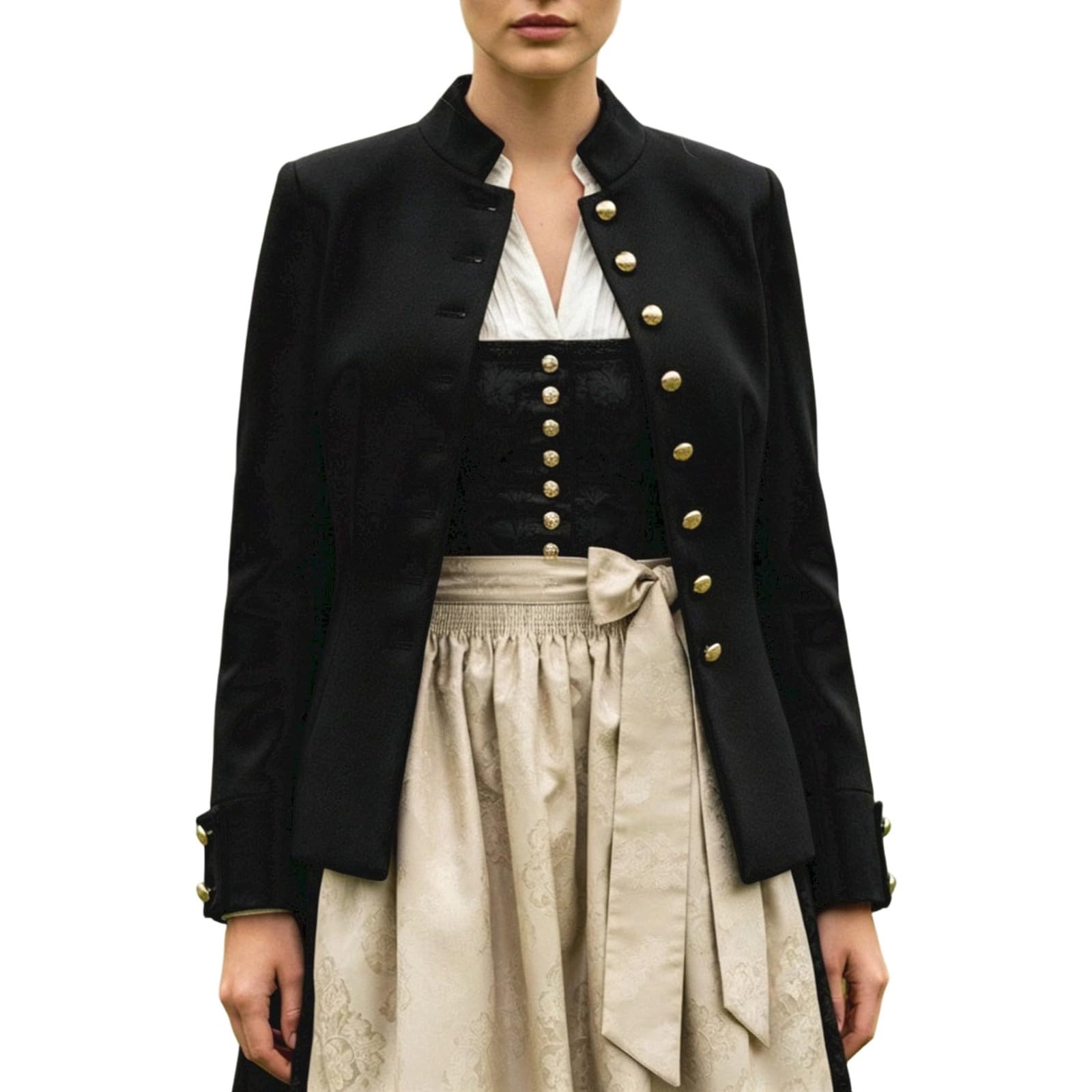 Trachtenjacke Damen Dirndl Jacke Trachtenblazer mit Knöpfen V Ausschnitt Jäckchen Oktoberfest Outfit Casaul Leichte Elegant Kurze Taschen
