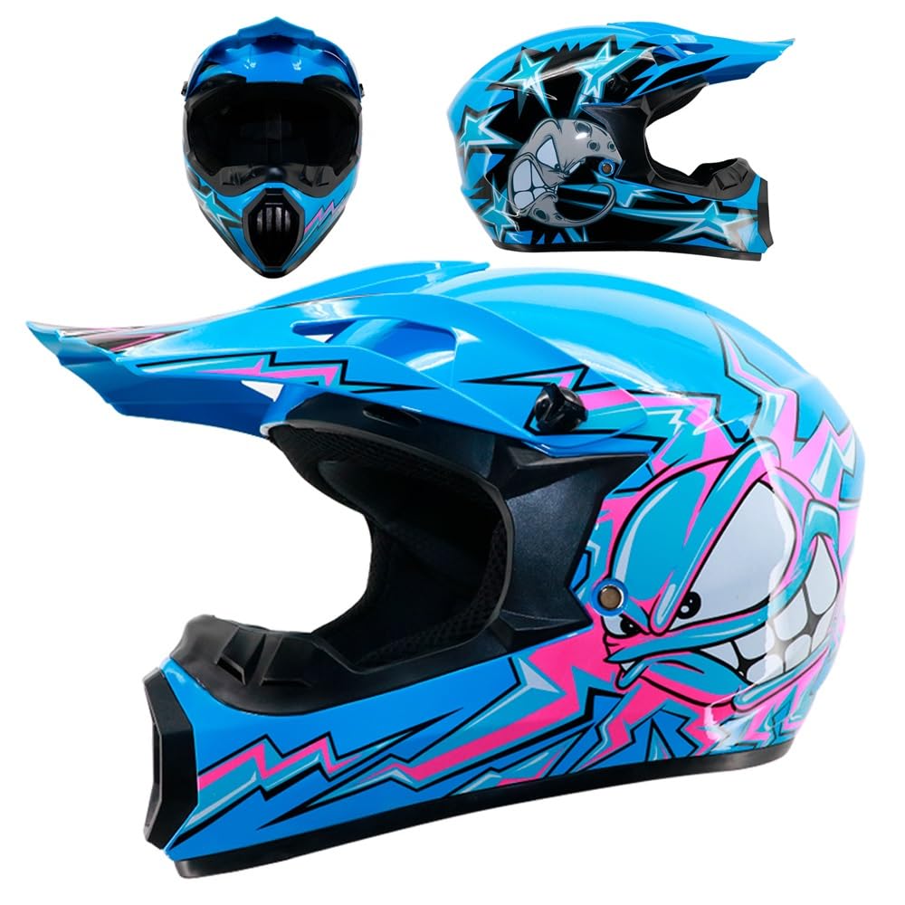 Integral Casco de Motocross, con Gafas Guantes Máscara, Juventud Niños Todoterreno Deporte ATV Scooter Moto Casco, Descenso MTB BMX Enduro Quad Dirt Bike Casco