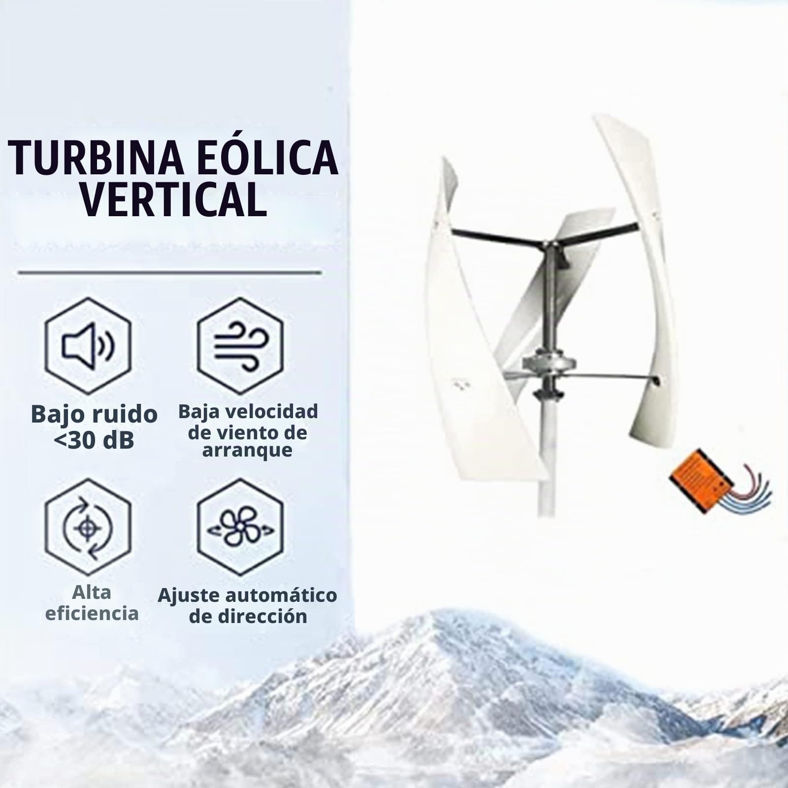 5000W Turbina eólica Vertical Generador energía Kit energía eólica 12V 24V 48V 3 aspas con Controlador Kit de turbinas eólicas para suplementación con energía doméstica,12V