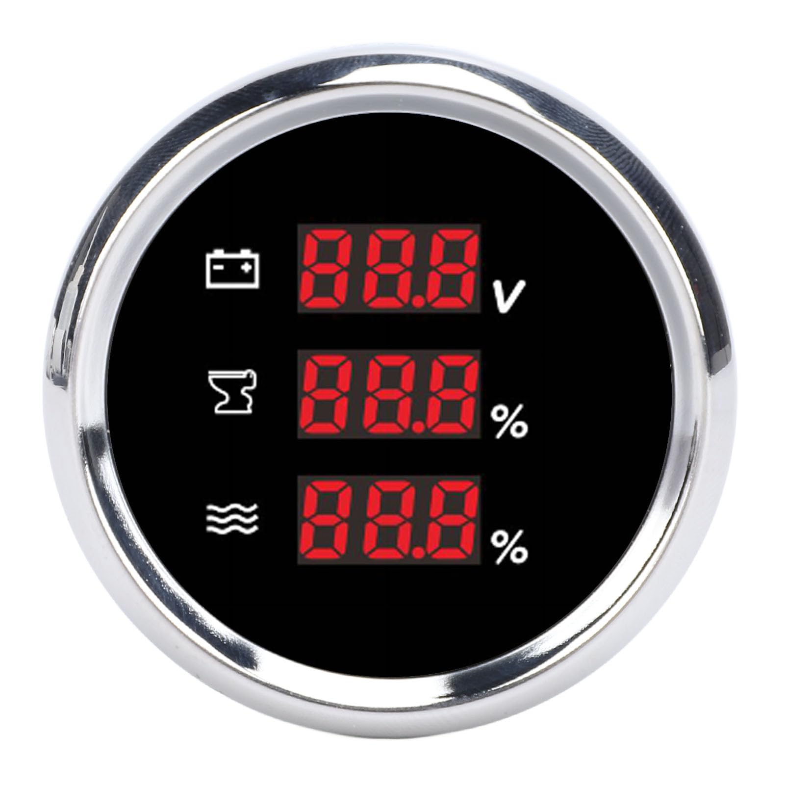 KIMISS Jauge de Niveau d'eau des Eaux Usées, Tension Numérique 52mm, Rétro-éclairage Rouge, Connexion Sécurisée pour Bateau, Yacht, Camping-Car (Cadran Noir Lunette argentée)