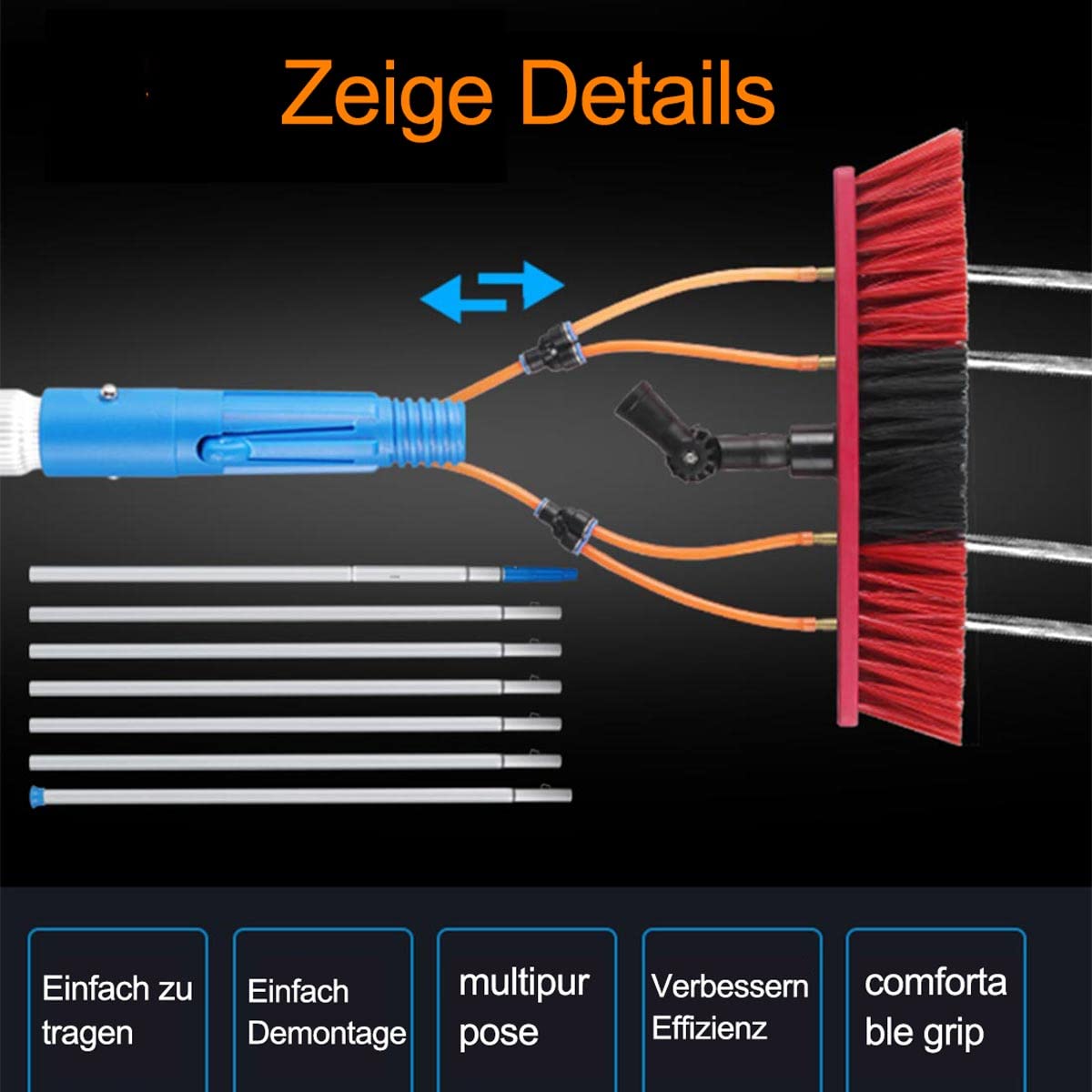 1 Ts So Spazzola di Pulizia 50cm Alluminio PV Lavaggio Spazzola Universale Spazzola di Lavaggio Auto Perfetto per la Pulizia del Pannello Fotovoltaico e Automotive Detailing