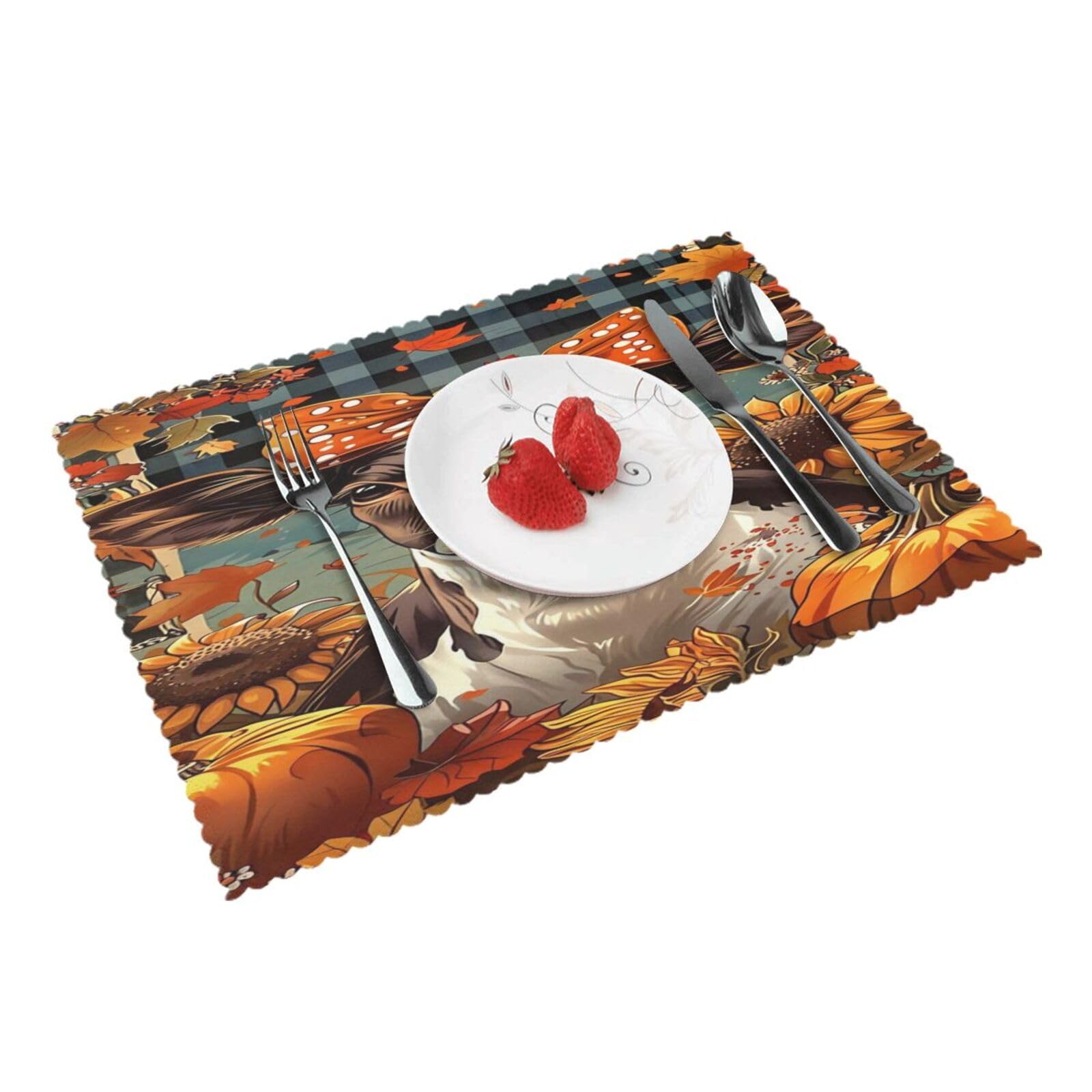 Autumn Cow Sunflower Pumpkin (1) Placemats Set of 4 Print Table Mats Place Mats Table Decor for Kitchen Dining 12X18 in