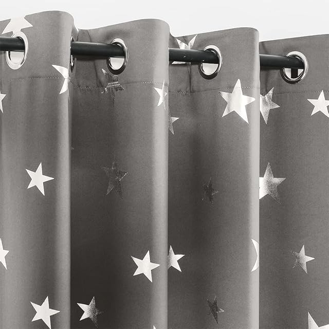 Anjee Kids Blackout Curtains 2 Panels Set, 46 x 56 inches Eyelet Blackout Curtains, Thermal Insulated 85% Light Blocking for Children Bedroom Nursery, Grey