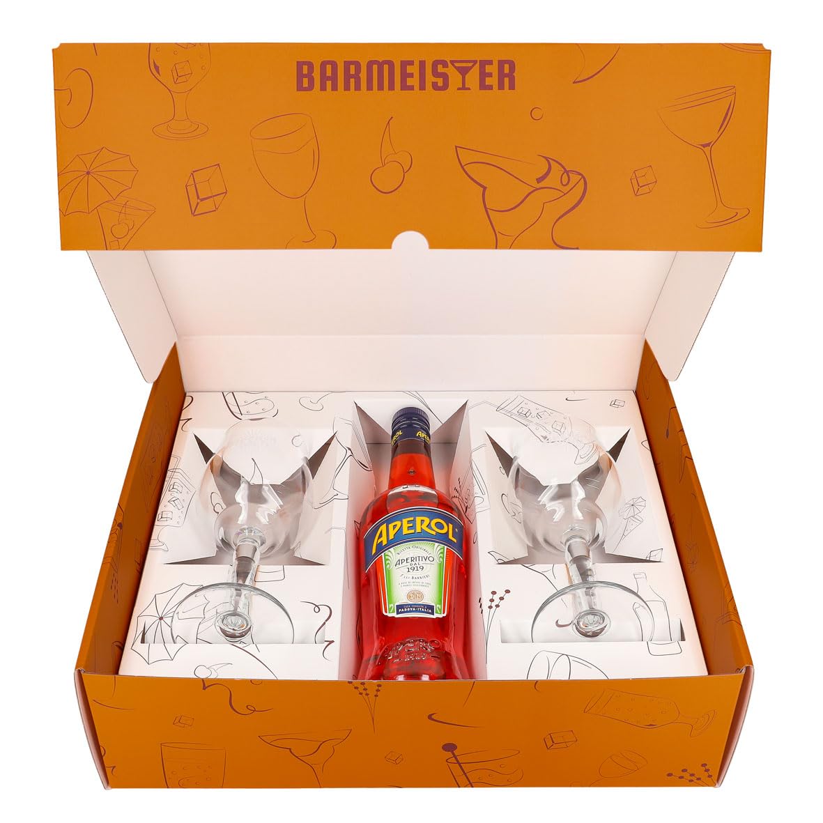Sipply Geschenkset 3-teilig mit 2 Signature Spritz Gläser und 1 Flasche Aperol Spritz 0,7l 11% Vol. | mit Geschenkverpackung: Orange | Geschenk für Frauen Männer Papa Freundin zu Weihnachten Ostern