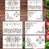 8 Stück Vintage Blumen Rand Schablonen,Wandgestaltung Eckrand Schablonen,Wiederverwendbare Wandschablonen,Schablone zum Malen,für DIY Holz,Wand,Handwerk,Leinwand,Stoff,Heimdekoration