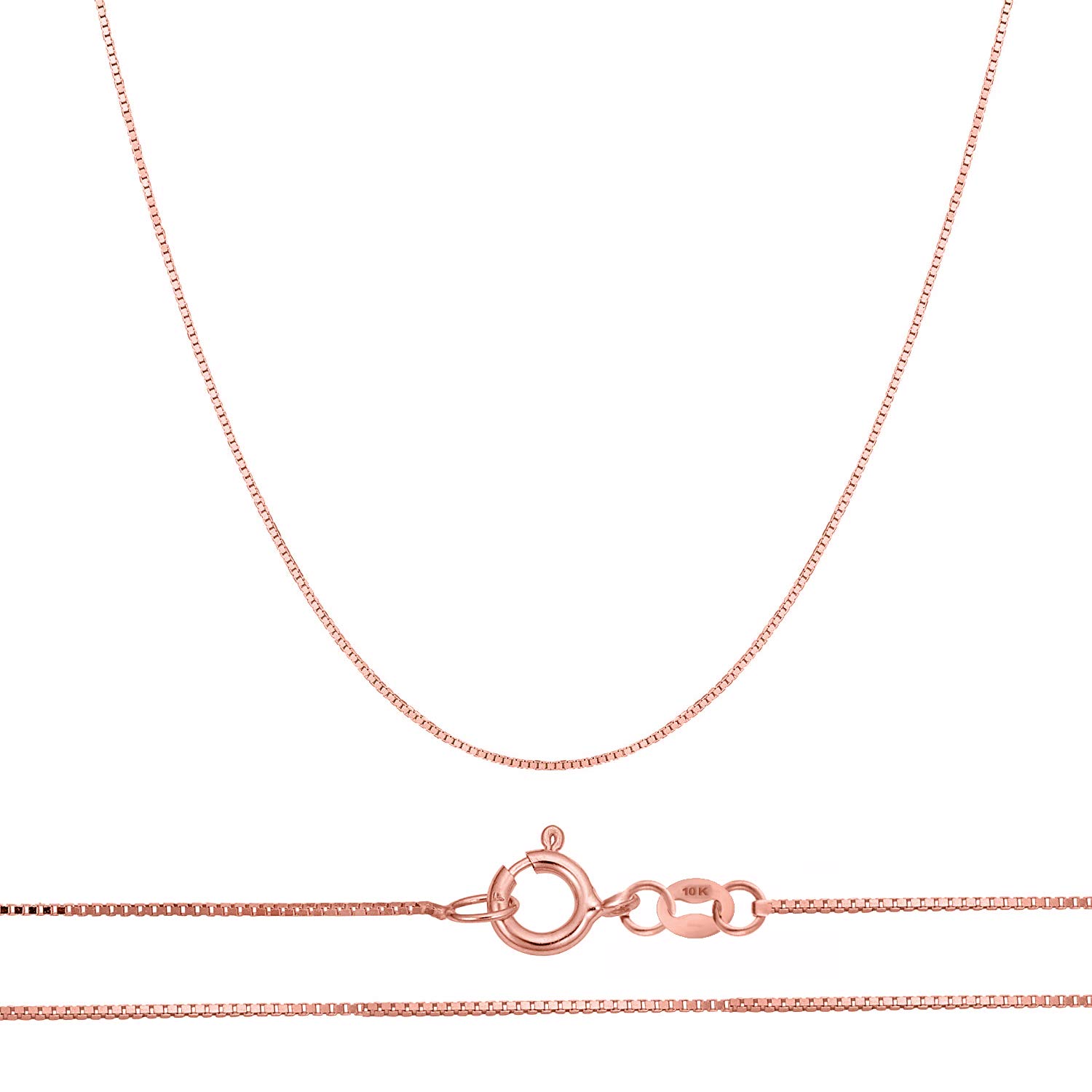 Orostar 10K Solid Yellow, Rose, White Gold 0.5mm Box Chain Necklace, 16" - 30"