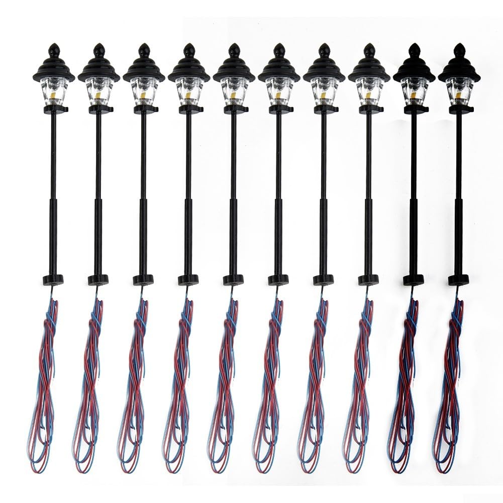 YJDOORPLAY 10 Pieces Model Railway Led Lamppost, Park Lanterns Lamps Street Lgihts for 45mm N Gauge Scale Model Train 1: 160