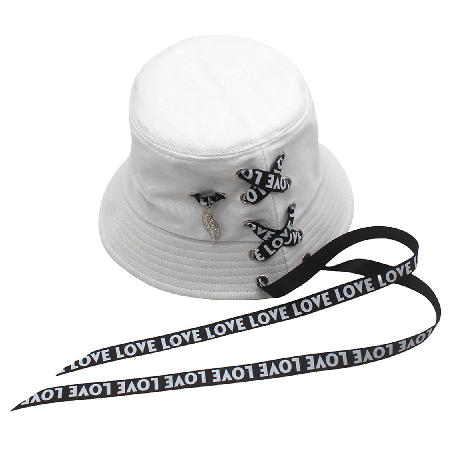 MICFENY Foldable Fisherman Hat with Ribbon Decors Soft Cotton Bucket Hat for Travel Beach Hiking Casual Wear Adult Headwear