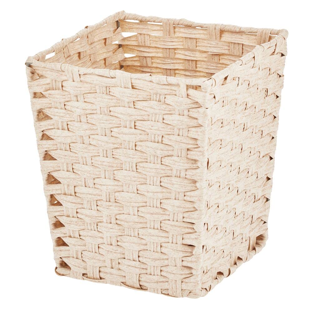 mDesign Small Woven Basket Trash Can Wastebasket - Square Garbage Container Bin for Bathrooms, Kitchens, Home Offices, Craft, Laundry, Utility Rooms, Garages - Cream/Beige
