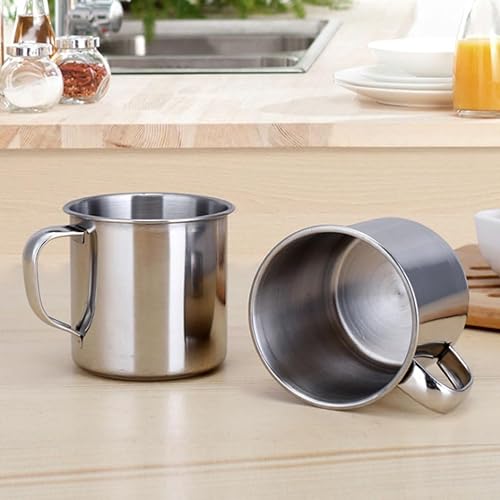 Miniatura 6 de STOBOK 5 tazas de café de acero inoxidable con asa de doble pared tazas de metal para acampar para mantener bebidas calientes o frías