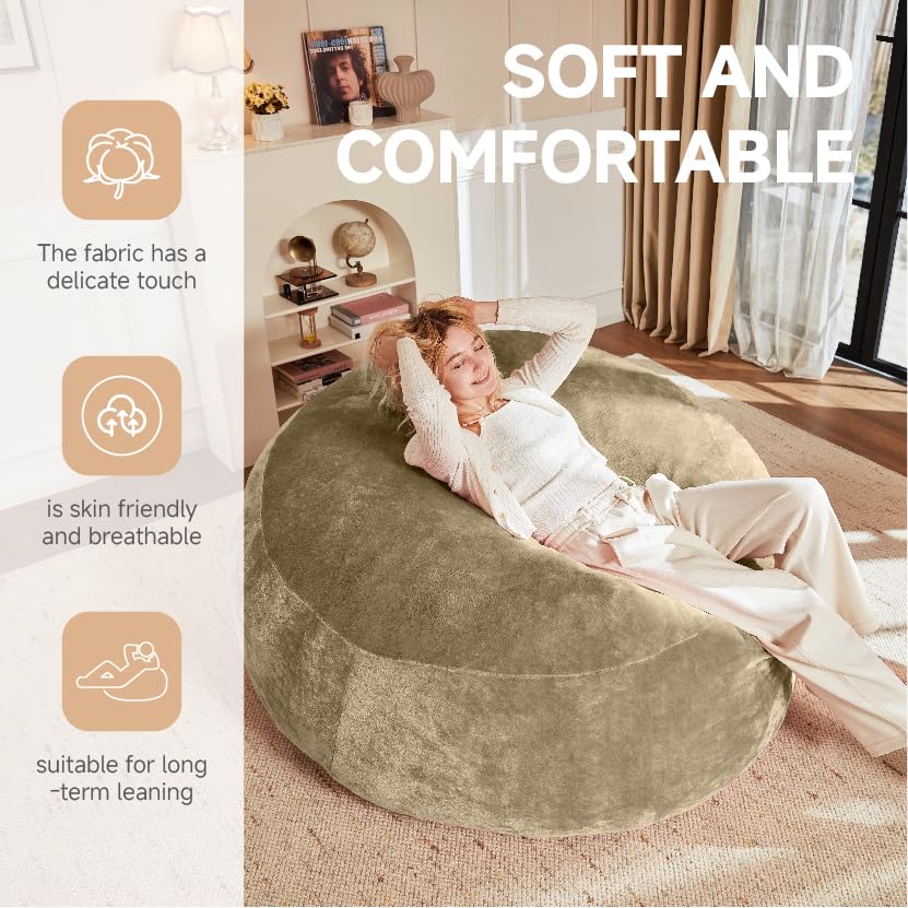 Image of Bean Bag Chair with Plush Faux Fur Cover with Removable CoverBig Bean Bag Chair for Living Room Bedroom (Apricot, 6FT)