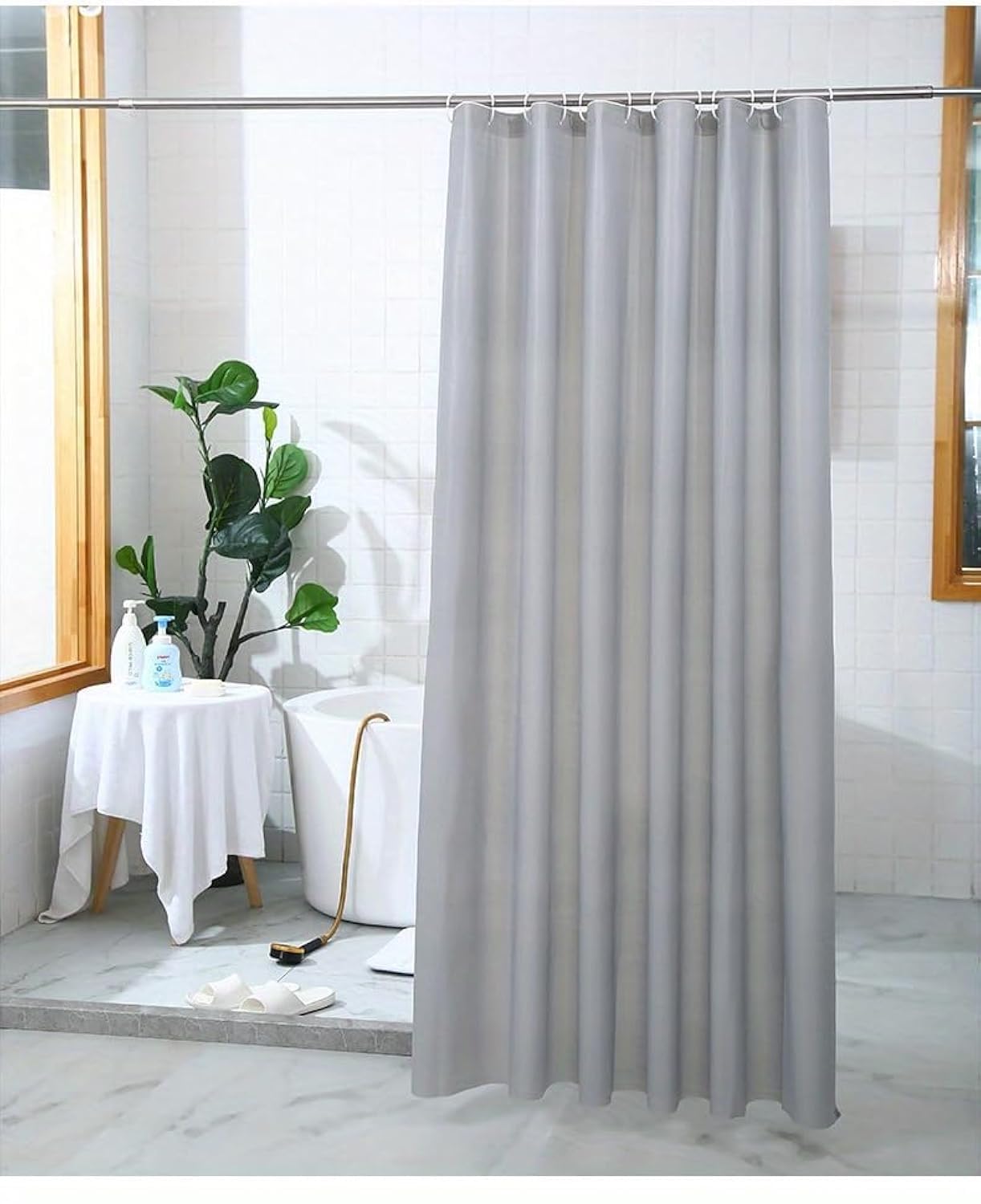 180cm x 180cm Waterproof Shower Curtain - Mildew Proof Bathroom Curtains with 12 Hooks - Grey