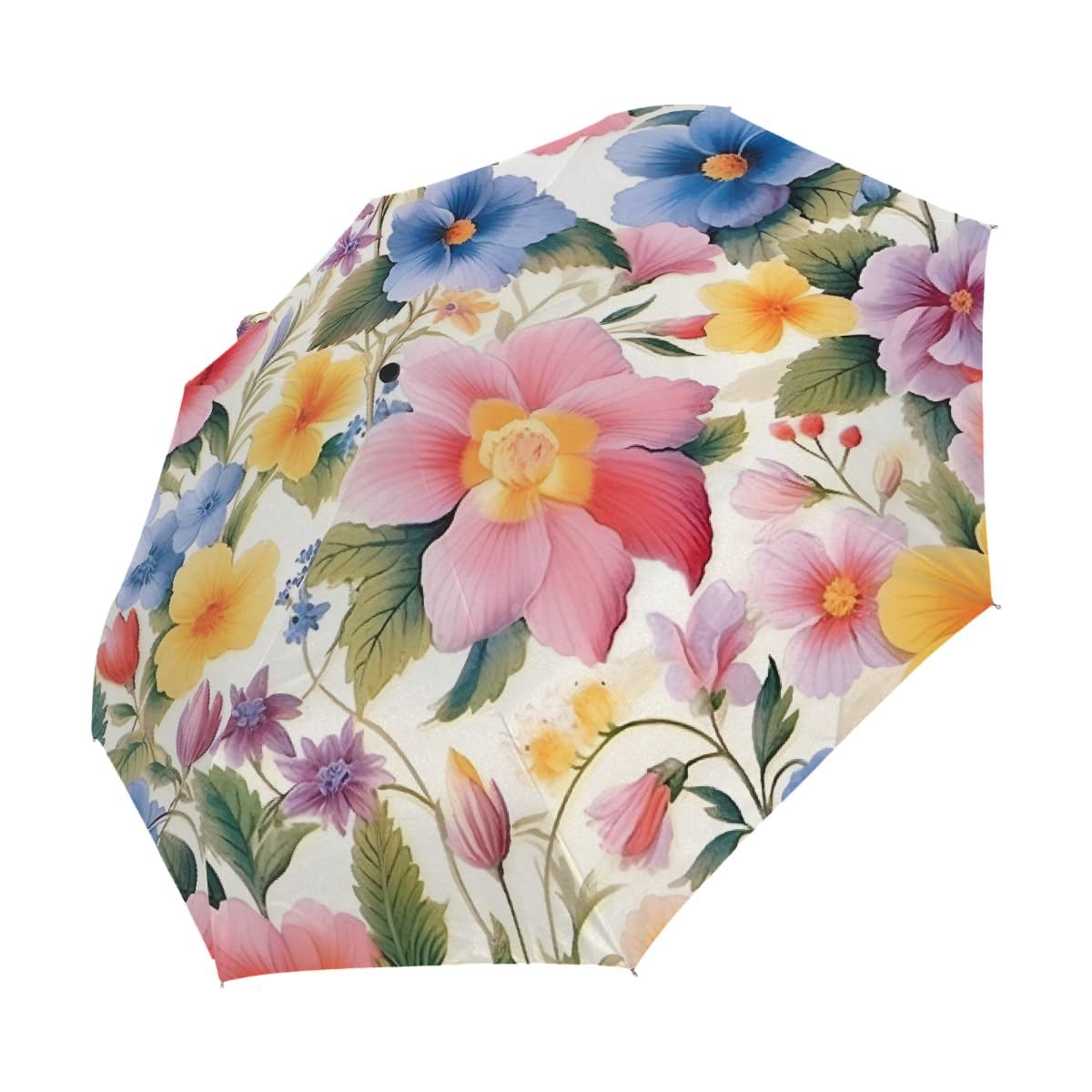 Ombrello pieghevole con fiori di ibisco, ombrello da viaggio, compatto, antivento, impermeabile, con protezione UV, rivestimento nero, leggero, 8 costole, portatile, per pioggia e sole