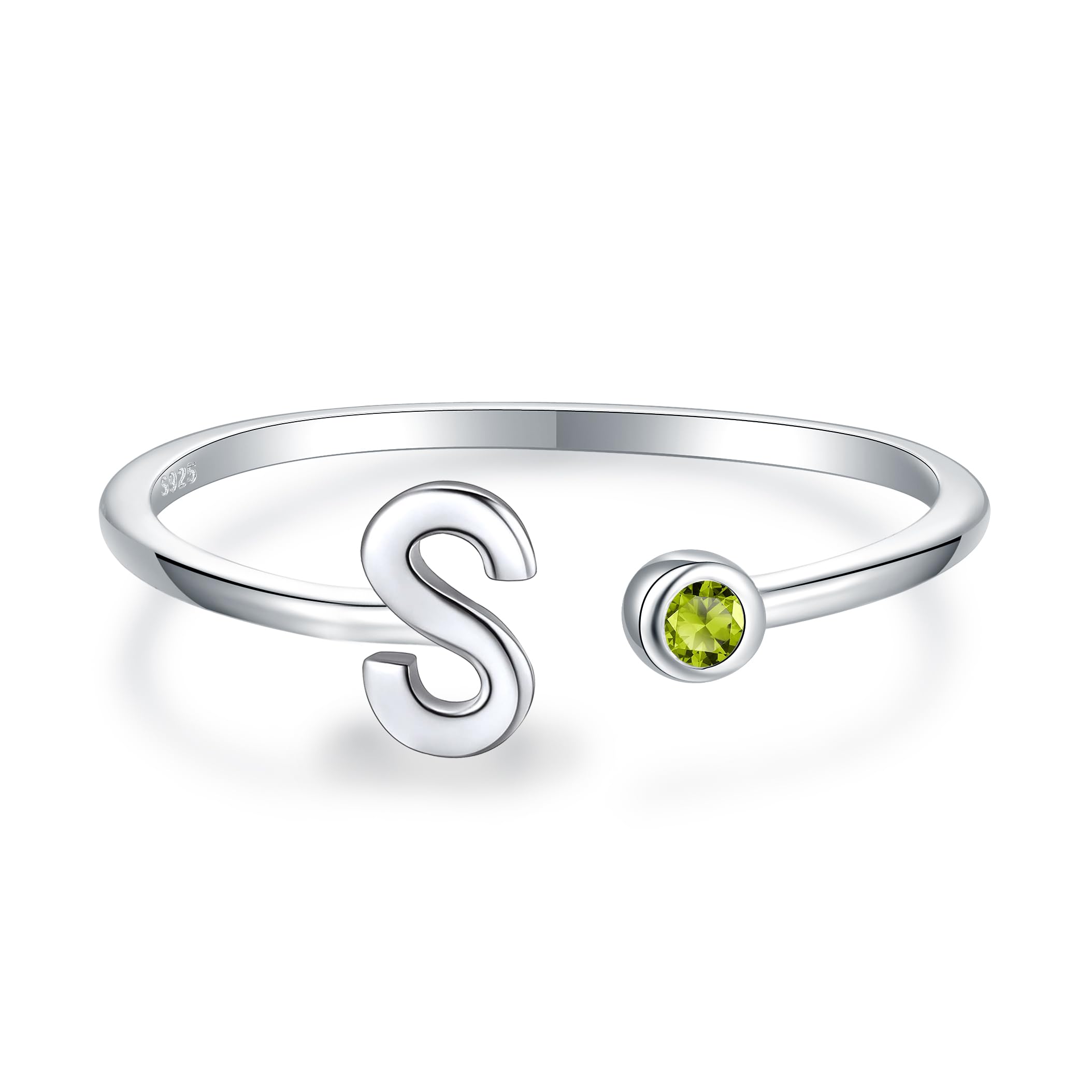 925 Sterling Silver Initial Letter Birthstone Rings for Women Adjustable 1-12 Month Birthstone Alphabet Stacking Ring for Teens Girls Stackable