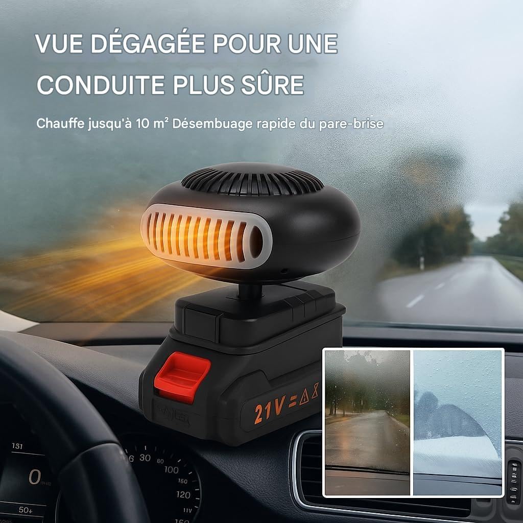 Chauffage A Batterie,Chauffages Voiture Portable Sans Fil, Chauffage Sur Batterie Rechargeable, Dégivrage&Désembueur, 2 Vitesses De Température (2 batteries,64V)