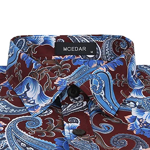 Mcedar Mens Casual Button Down Short Sleeve Paisley Printed Summer Vintage Beach Vacation Shirts（Brown 5506，S） #TOP2
