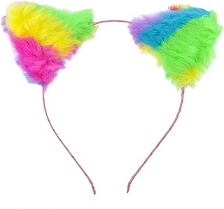Lux Accessories Cute Playful Pink Fashion Headband Multicolored Fluffy Cat Ears